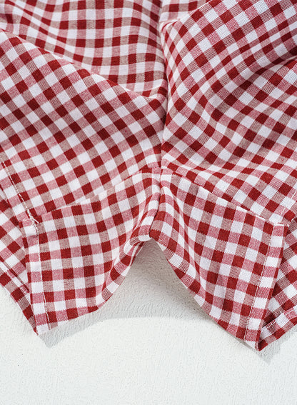 Red Plaid Gingham Printed High Waist Shorts | Red Stripe