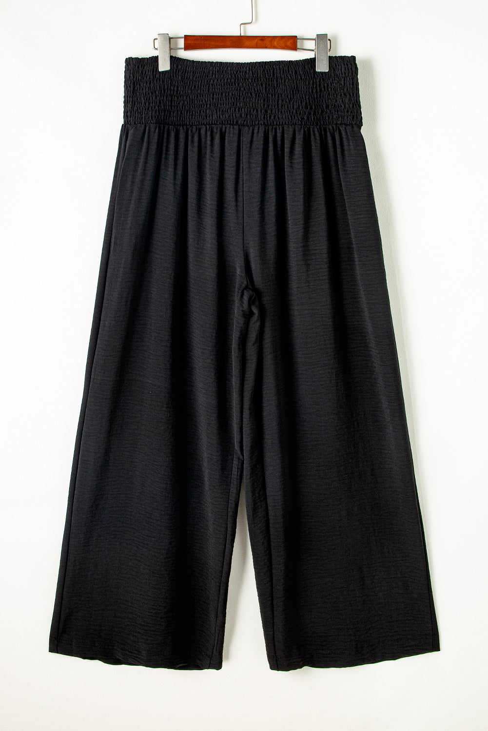 Shirred High Waist Plus Size Wide Leg Pants | Black