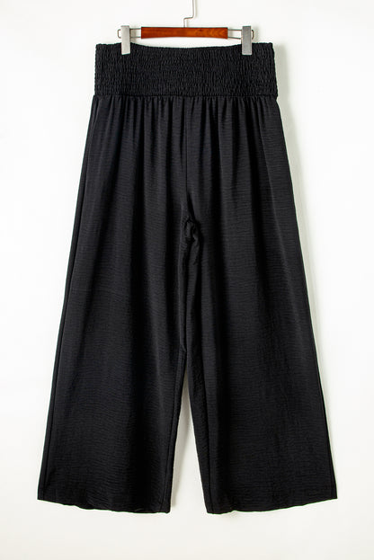 Shirred High Waist Plus Size Wide Leg Pants | Black