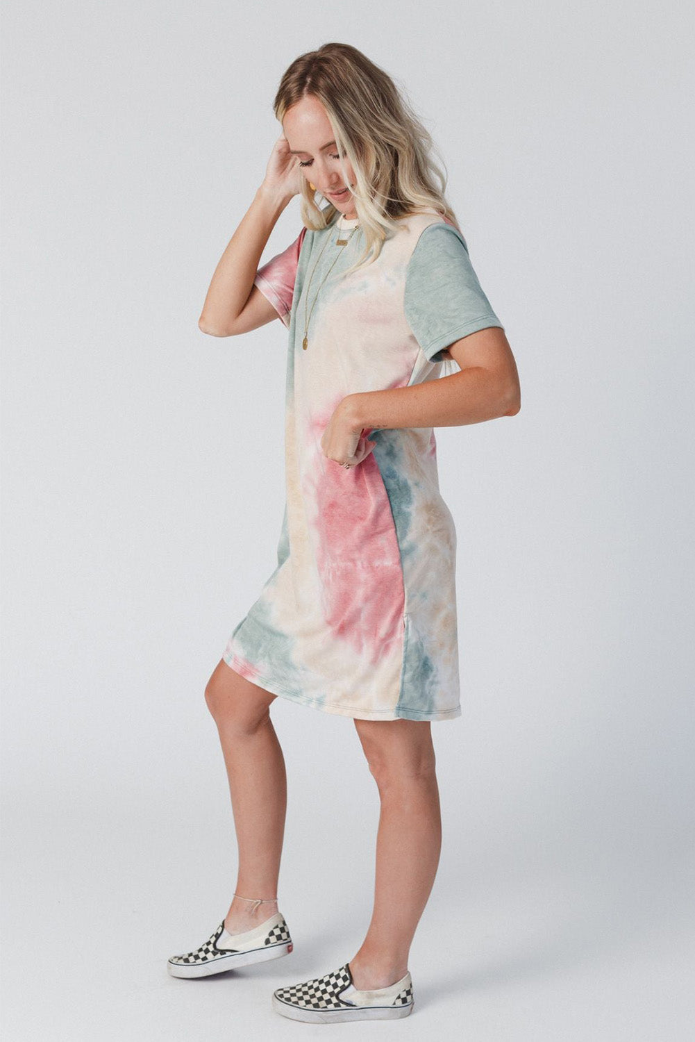 Tie Dye Oversized Slit Tee Dress | Multicolour