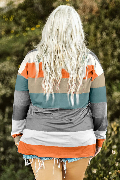 Plus Size Colourblock Pullover Top | Green Stripe