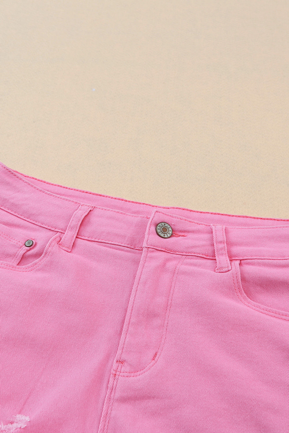 Solid Colour Distressed Denim Shorts | Rose