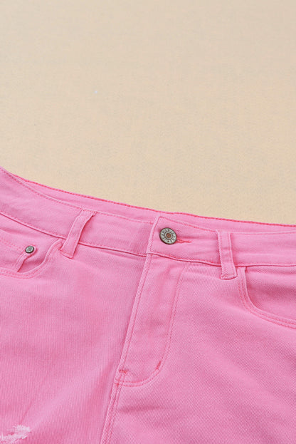 Solid Colour Distressed Denim Shorts | Rose