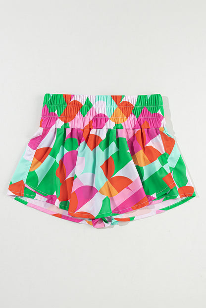 Abstract Print Smock Waist Casual Shorts | Green