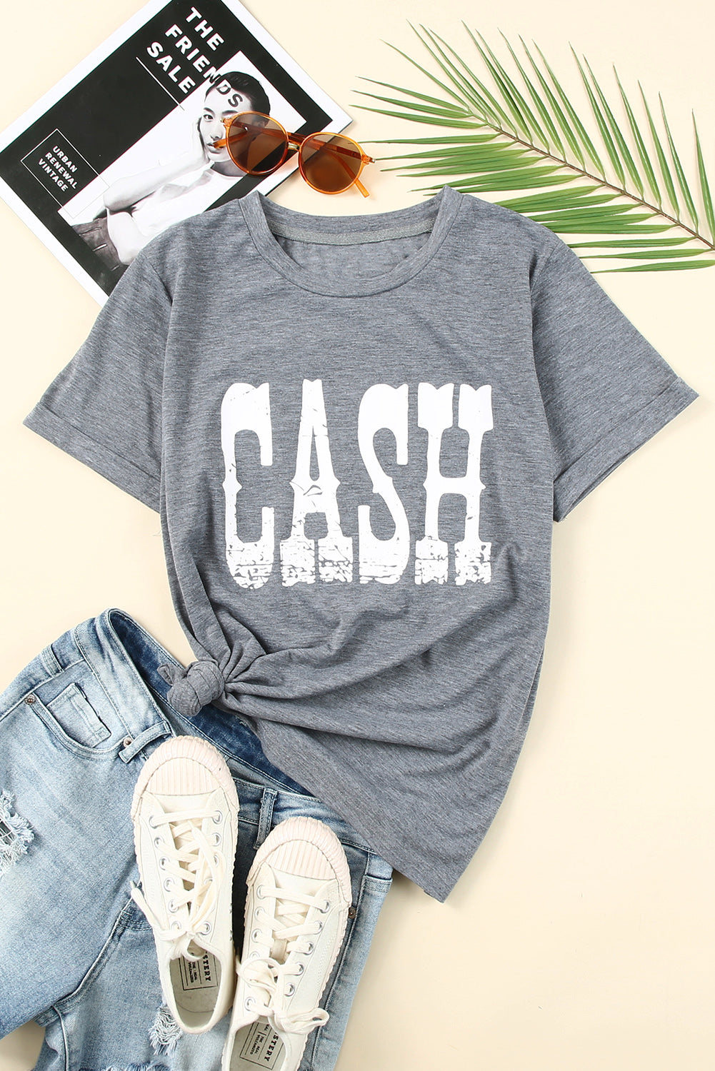 Cash Letter Print T Shirt | Gray