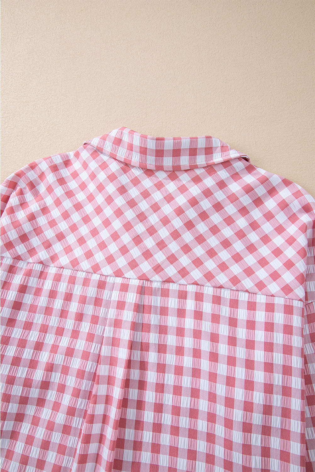 Gingham Print Chest Pockets Buttoned Collared Shirt | Pink