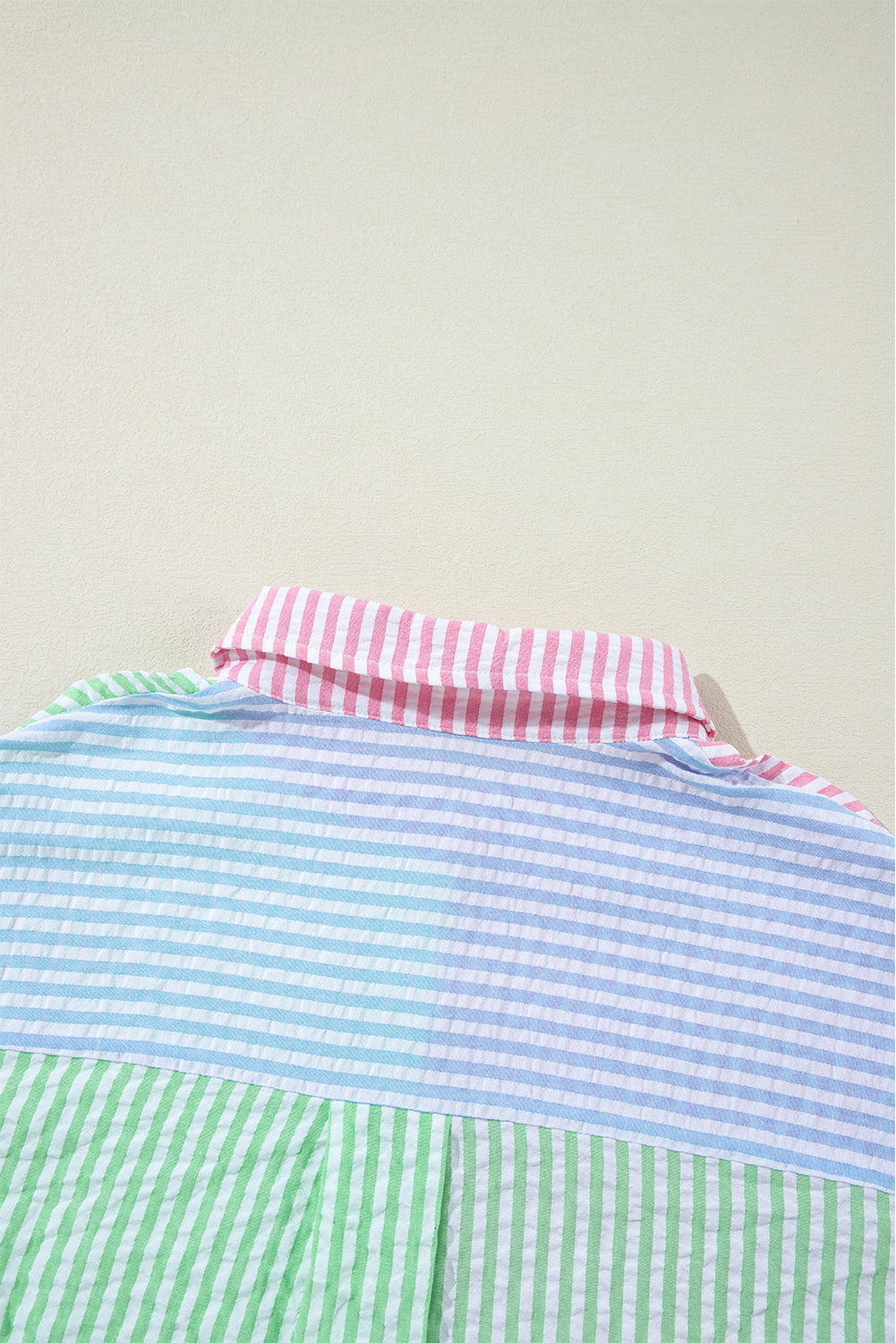 Colour Block Balloon Sleeve Buttoned Loose Fit Shirt | Pink Stripe