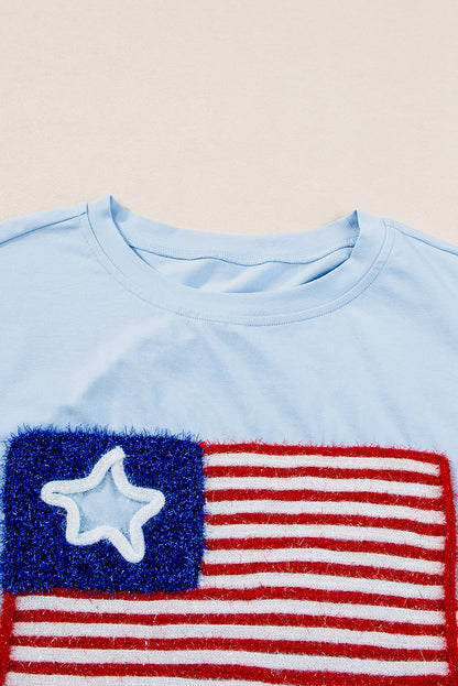 Tinsel American Flag Graphic Drop Shoulder T-Shirt | Beau Blue