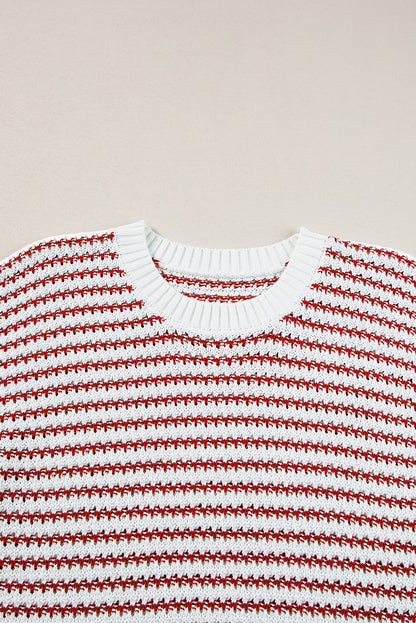 Ribbed Trim Loose Fit Knitted Sweater Vest | Red Stripe