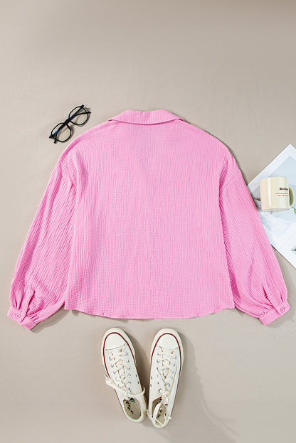 Solid Colour Puff Sleeve Crinkled Shirt | Bonbon