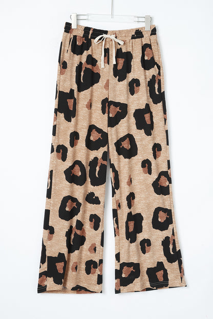 Drawstring Wide Leg Casual Pants | Leopard