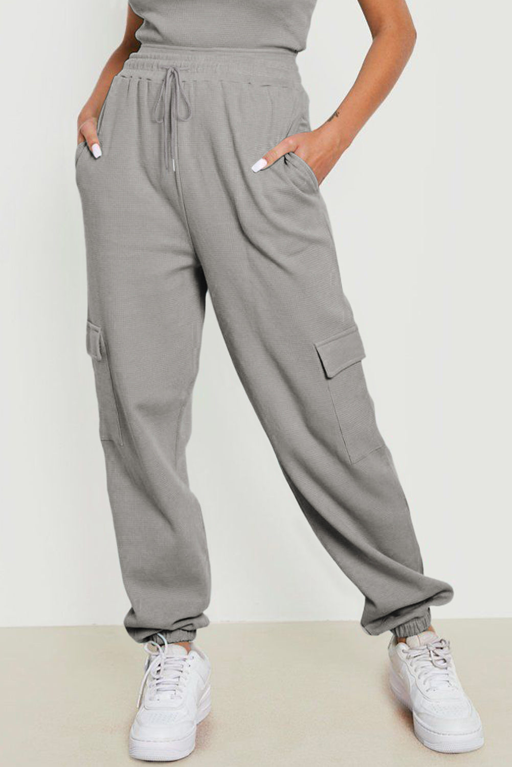 Waffle Texture Cargo Pocket Jogger Pants | Gray