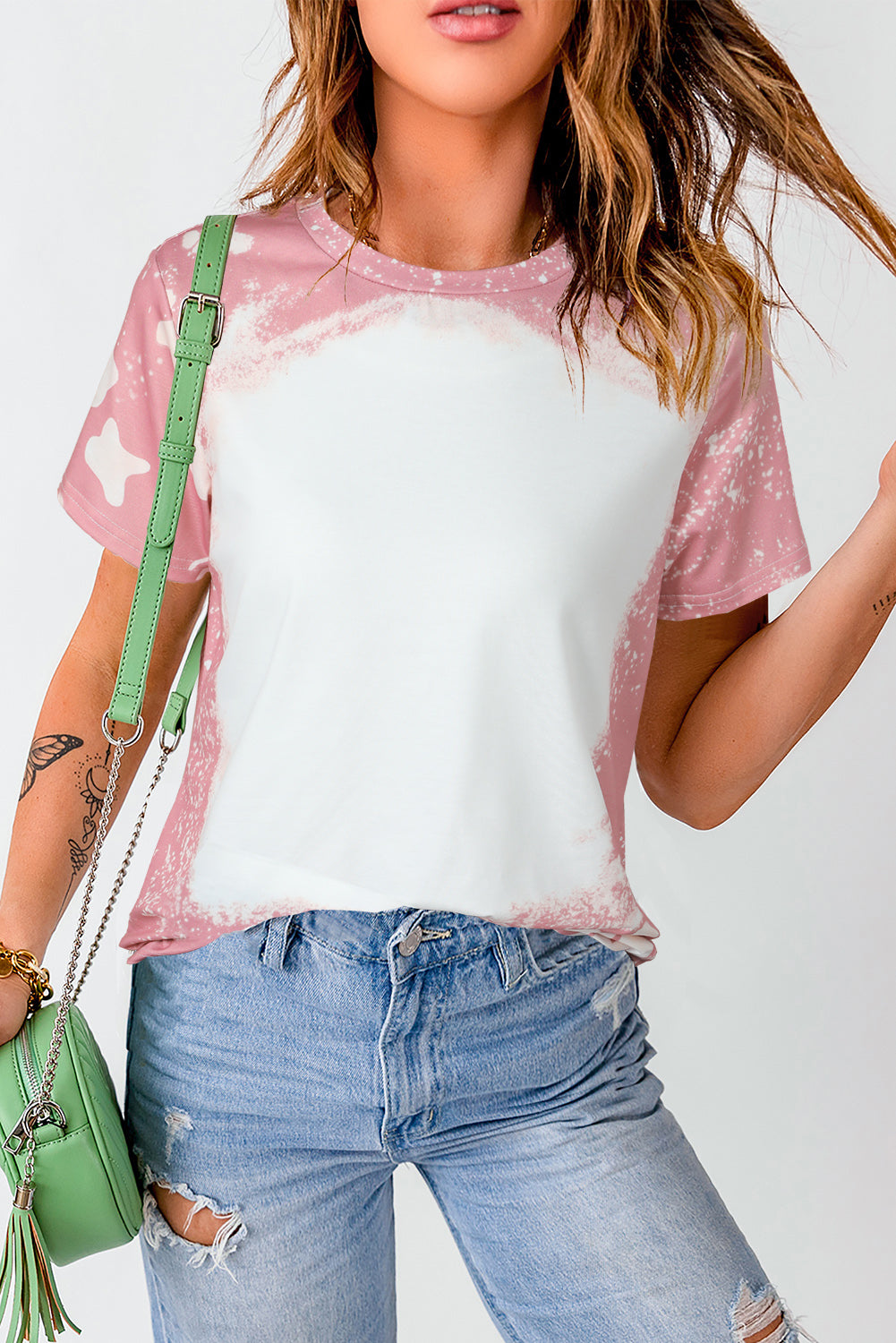 Tie Dye Colour Bleached Short Sleeve T Shirt | Pink