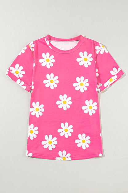 Daisy Printed Crewneck T Shirt | Pink