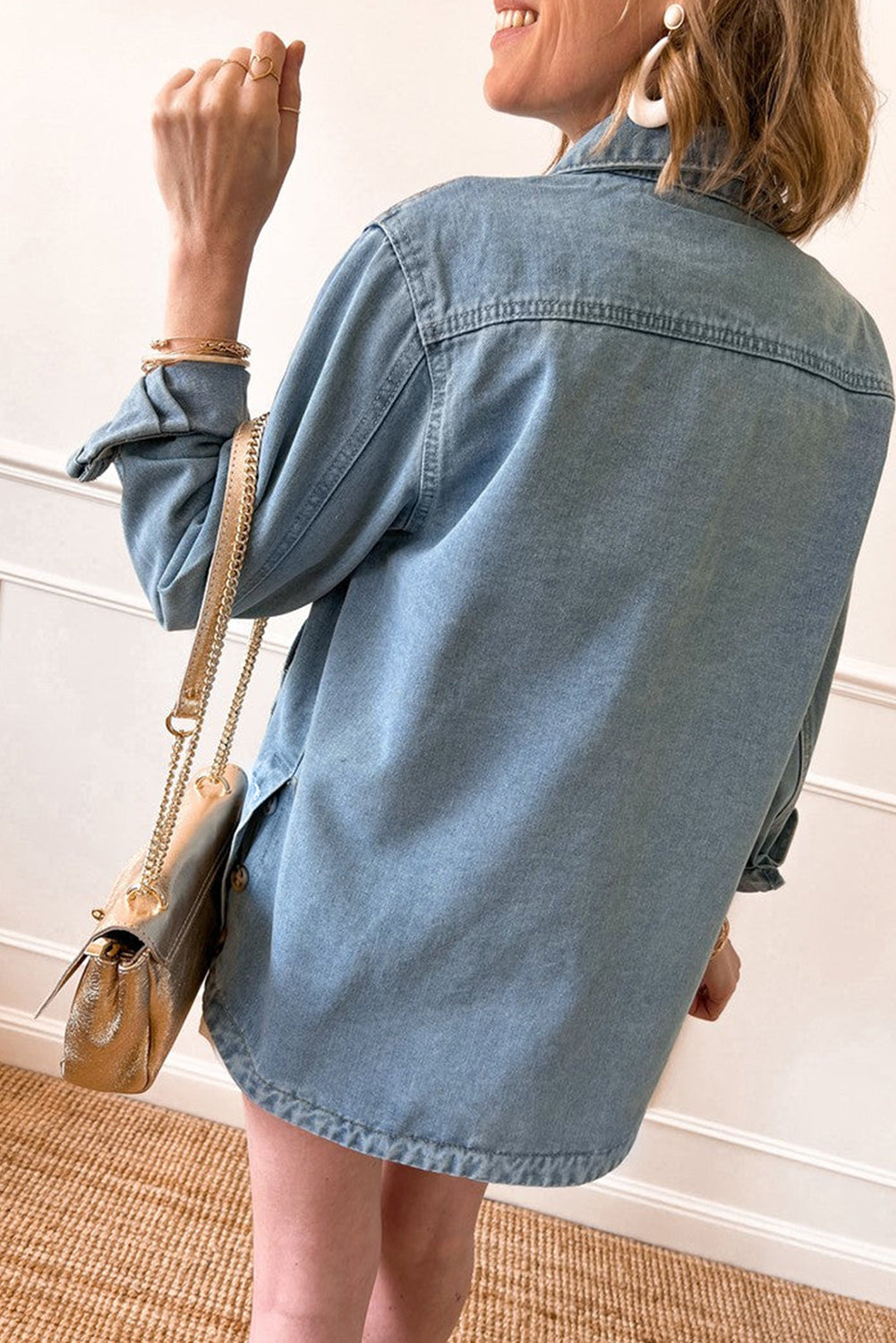 Slit Buttons Pocketed Denim Jacket | Dusk Blue