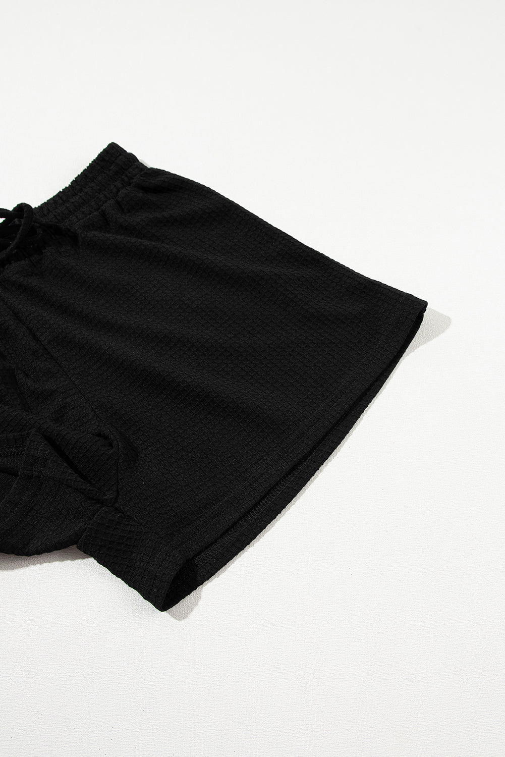 Casual Textured Tee And Drawstring Shorts Set | Black