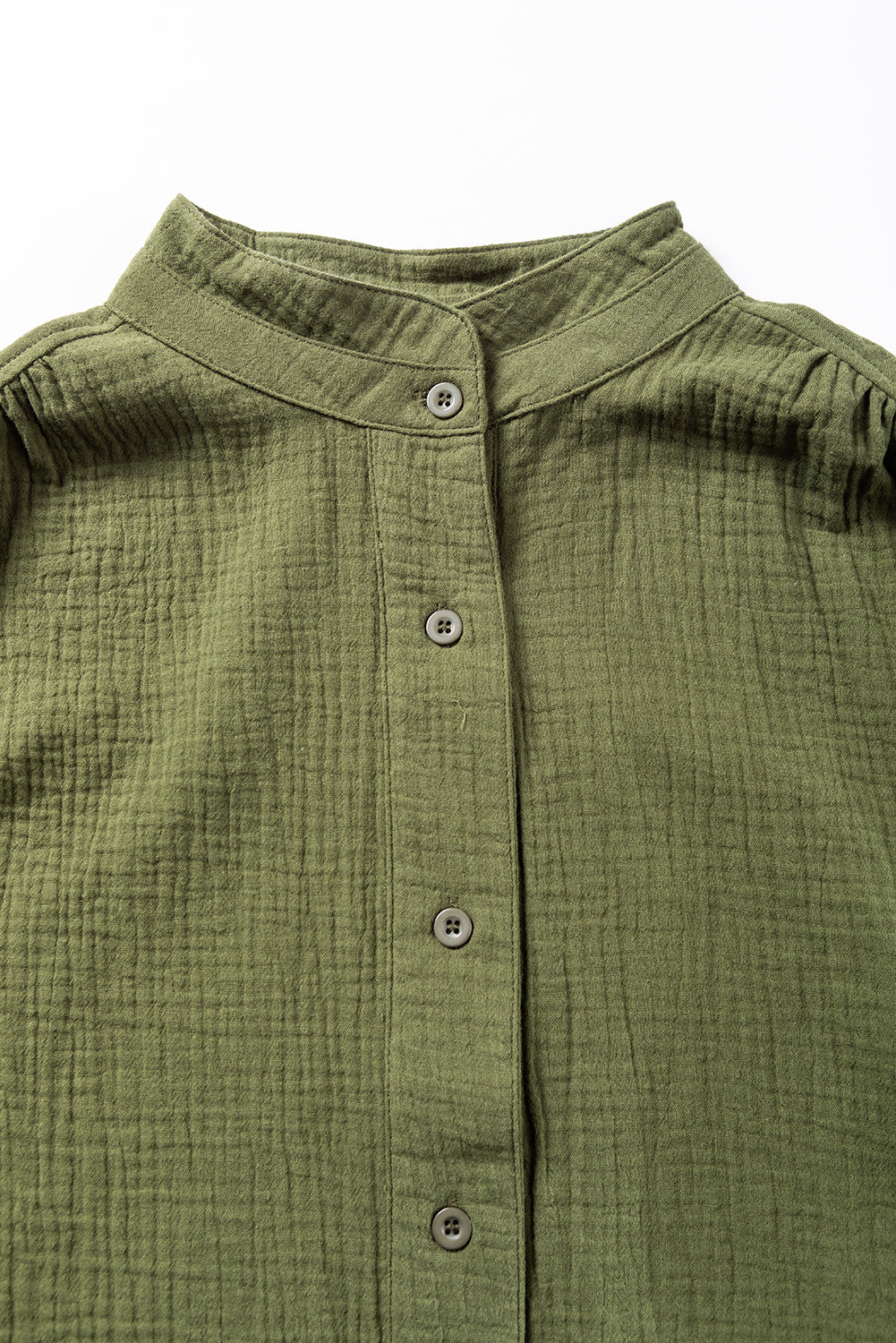 Crinkle Textured Button Up Long Sleeve Shirt | Jungle Green