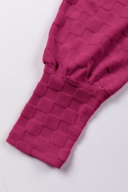 Checker Textured Dolman Sleeve Top | Bright Pink