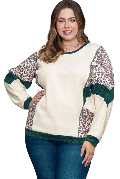 Leopard Colourblock Patchwork Dolman Sleeve Plus Size Top | Multicolour