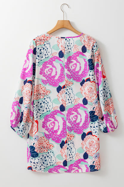 Bracelet Bubble Sleeve Blooming Flower Print Dress | Multicolour