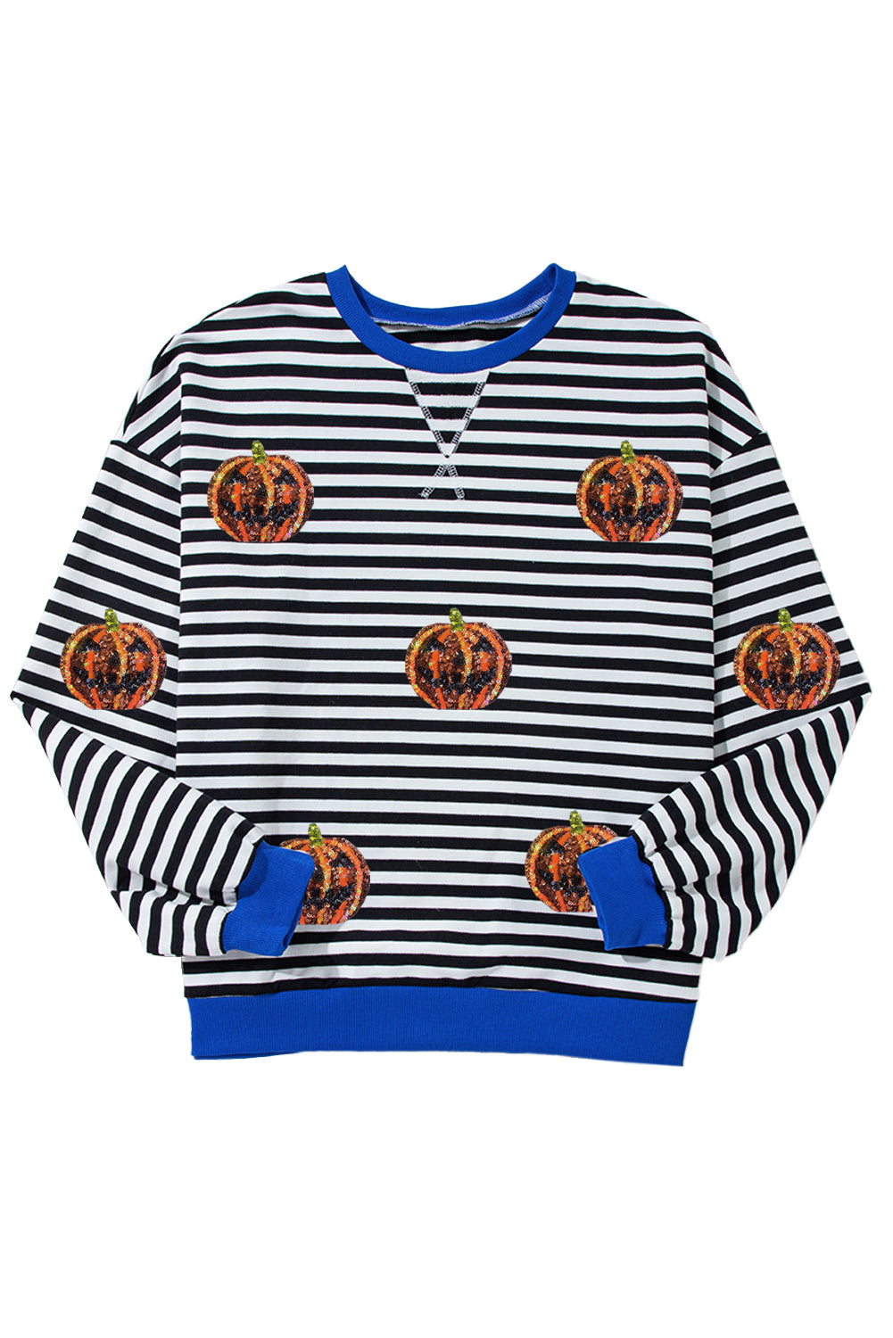 Funny Halloween Pumpkin Face Pattern Oversize Sweatshirt | Black Stripe