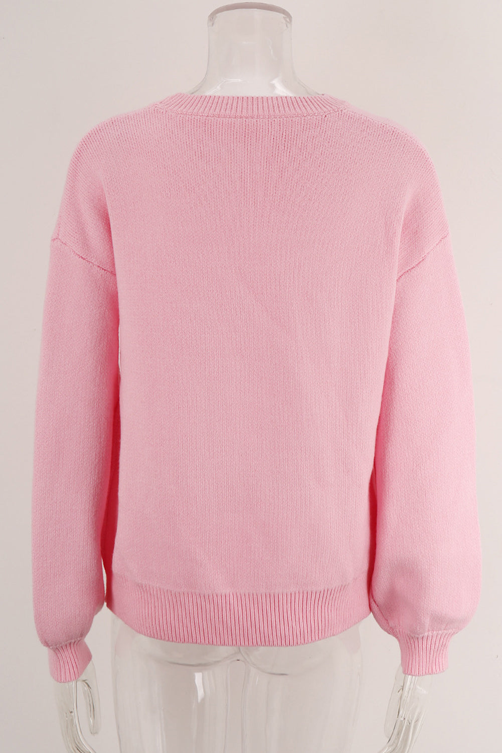 Bow Graphic Drop Shoulder Round Neck Sweater | Pink