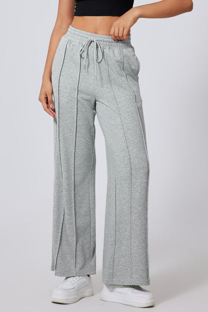 Seamed Drawstring High Waist Wide Leg Sweatpants | Gray