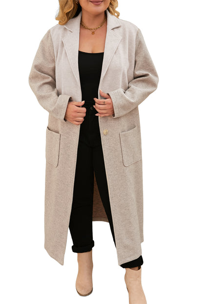 Plus Size Colourblock Lapel Collar Long Coat | Khaki