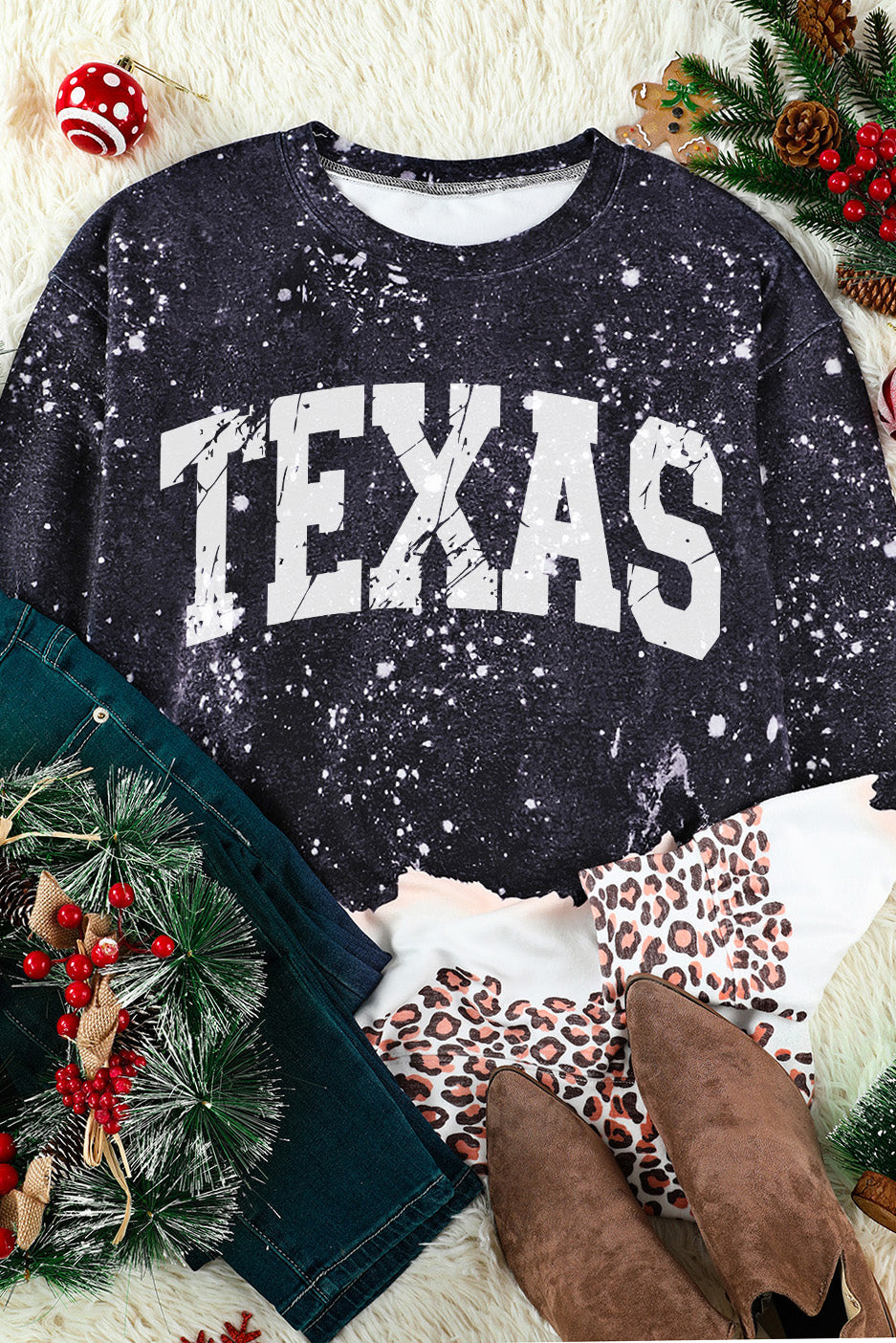 Texas Leopard Colour Block Pullover Sweatshirt | Black