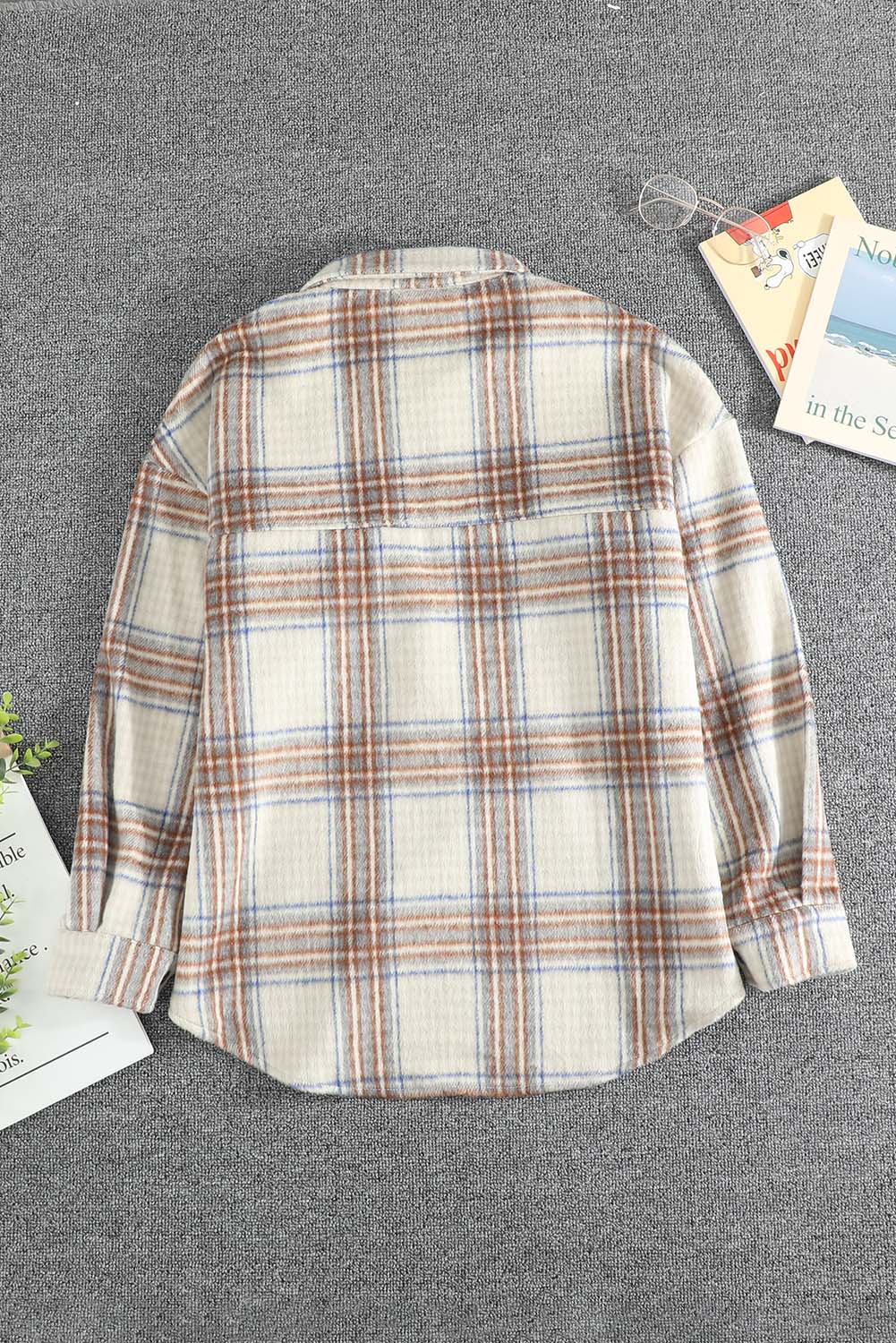 Chest Pocket Plaid Half Zip Sweatshirt | Apricot