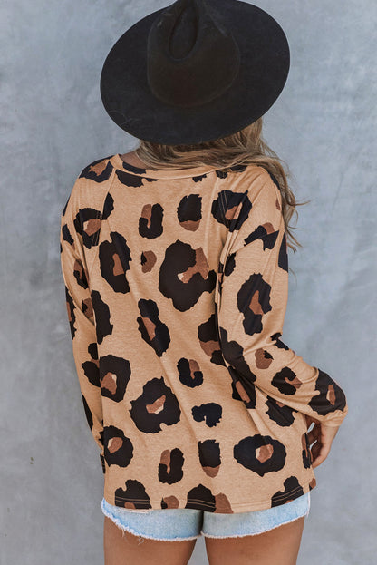 Print Long Sleeve Loose Top | Leopard