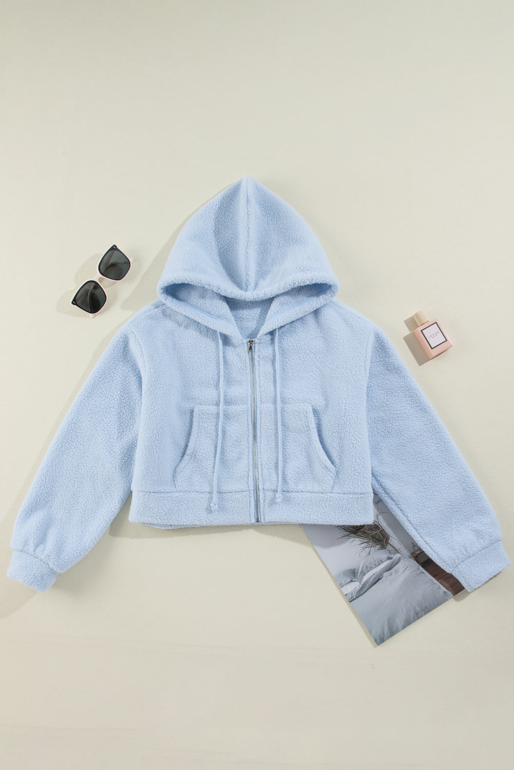 Cropped Sherpa Zip Up Hoodie | Beau Blue