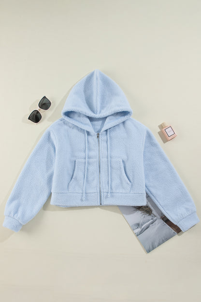 Cropped Sherpa Zip Up Hoodie | Beau Blue