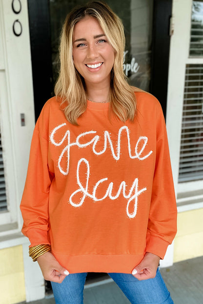 Tinsel Game Day Drop Shoulder Graphic Sweatshirt | Russet Orange