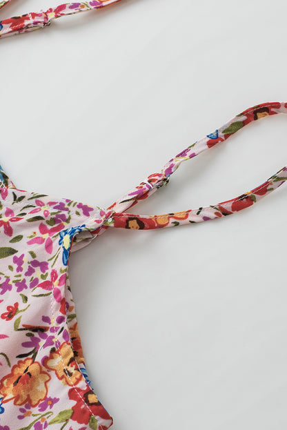 Spaghetti Straps Knot Front Floral Tank Top | Multicolour