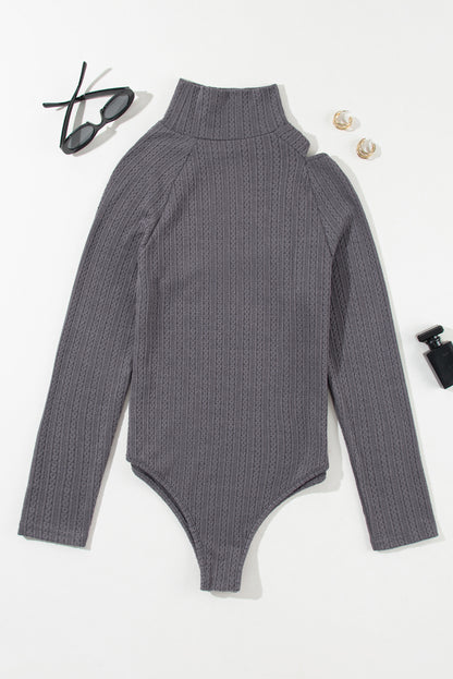 Cut Out Mock Neck Long Sleeve Bodysuit | Gray