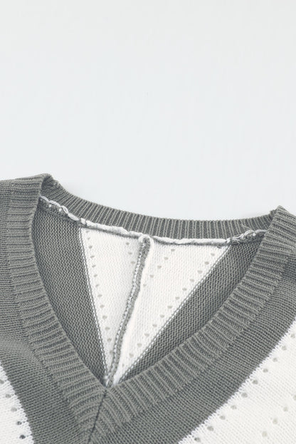 Striped Colourblock V Neck Knitted Sweater | Gray