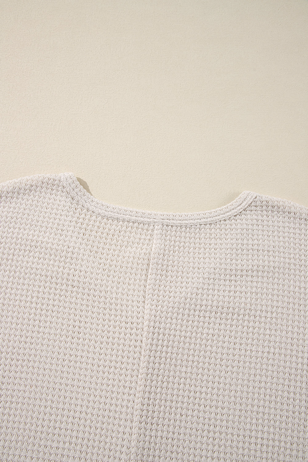 Waffle Knit Side Slits Loose Fit V Neck Top | White