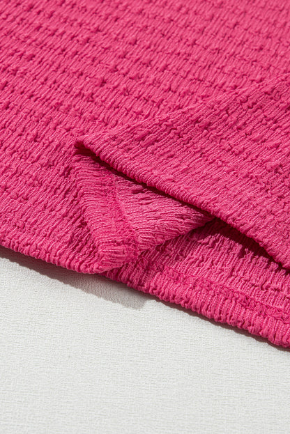 Textured Rolled Sleeve V Neck Tee | Bright Pink