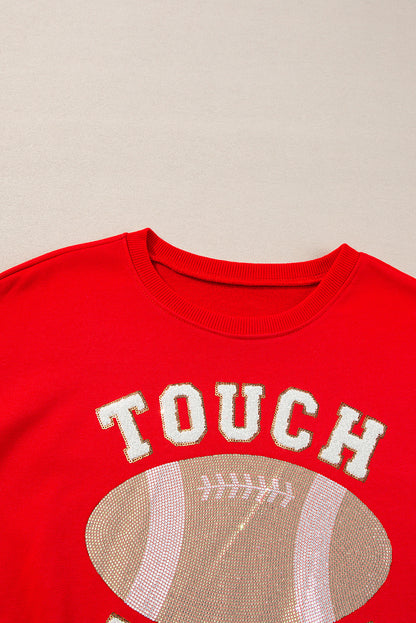 Touch Down Football Graphic Pullover Sweatshirt | Fiery Red