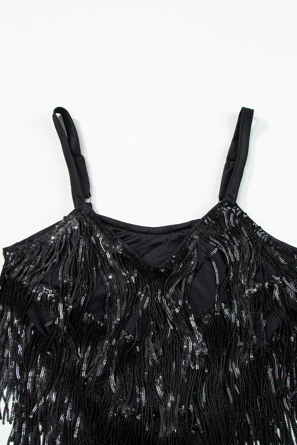 Sequin Tasseled Tank Crop Top | Black