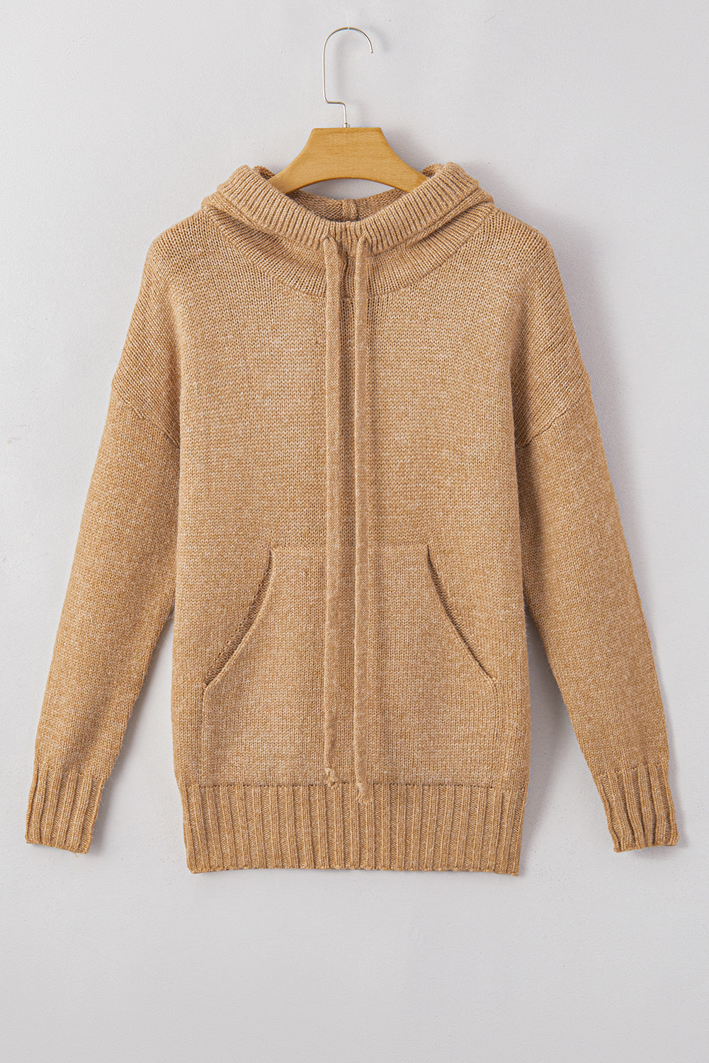 Cowl Neck Drawstring Pullover Hooded Sweater | Brown