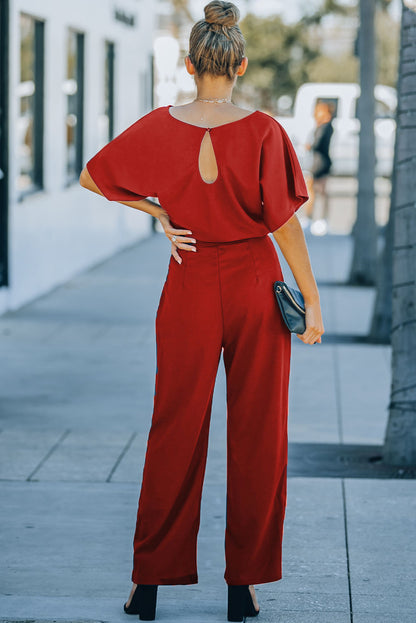 Fiery  Belted Wide Leg Jumpsuit | Red