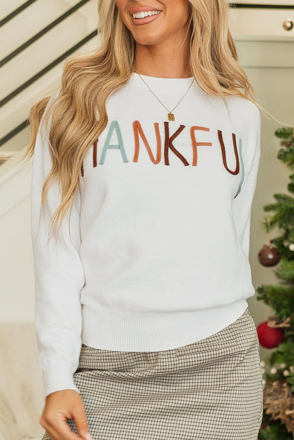 Thankful Ivory Embroidered Sweater | White