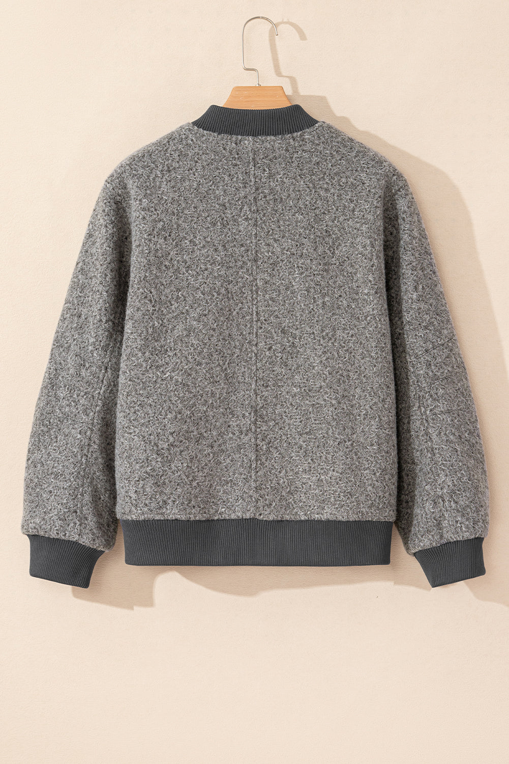 Fuzzy Zip Up Pocketed Sleeve Jacket | Medium Grey