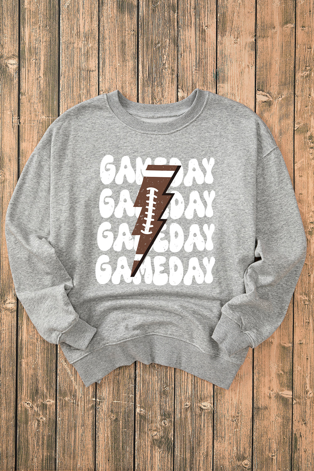 Game Day Lightning Rugby Football Print Pullover Sweatshirt | Gray