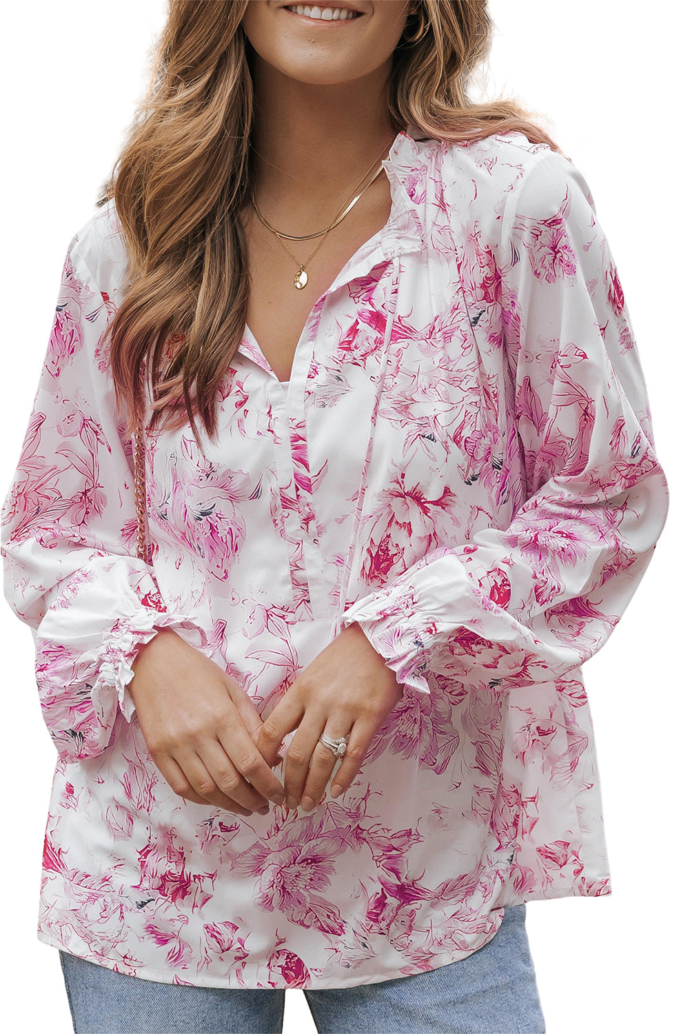 Vibrant Floral Printed Ruffle Trim Blouse | Multicolour