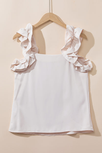 Solid Ruffle Trim Sleeveless Top | Oatmeal