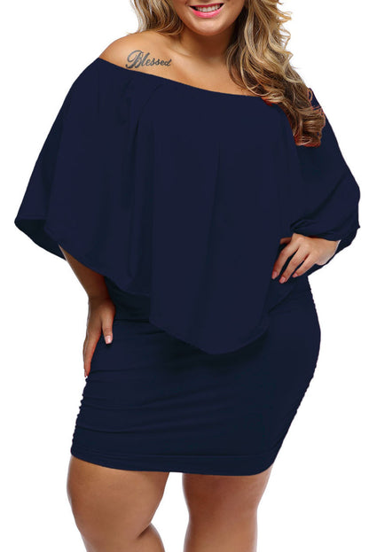 Plus Size Dressing Layered Dark Blue Mini Poncho Dress | as shown