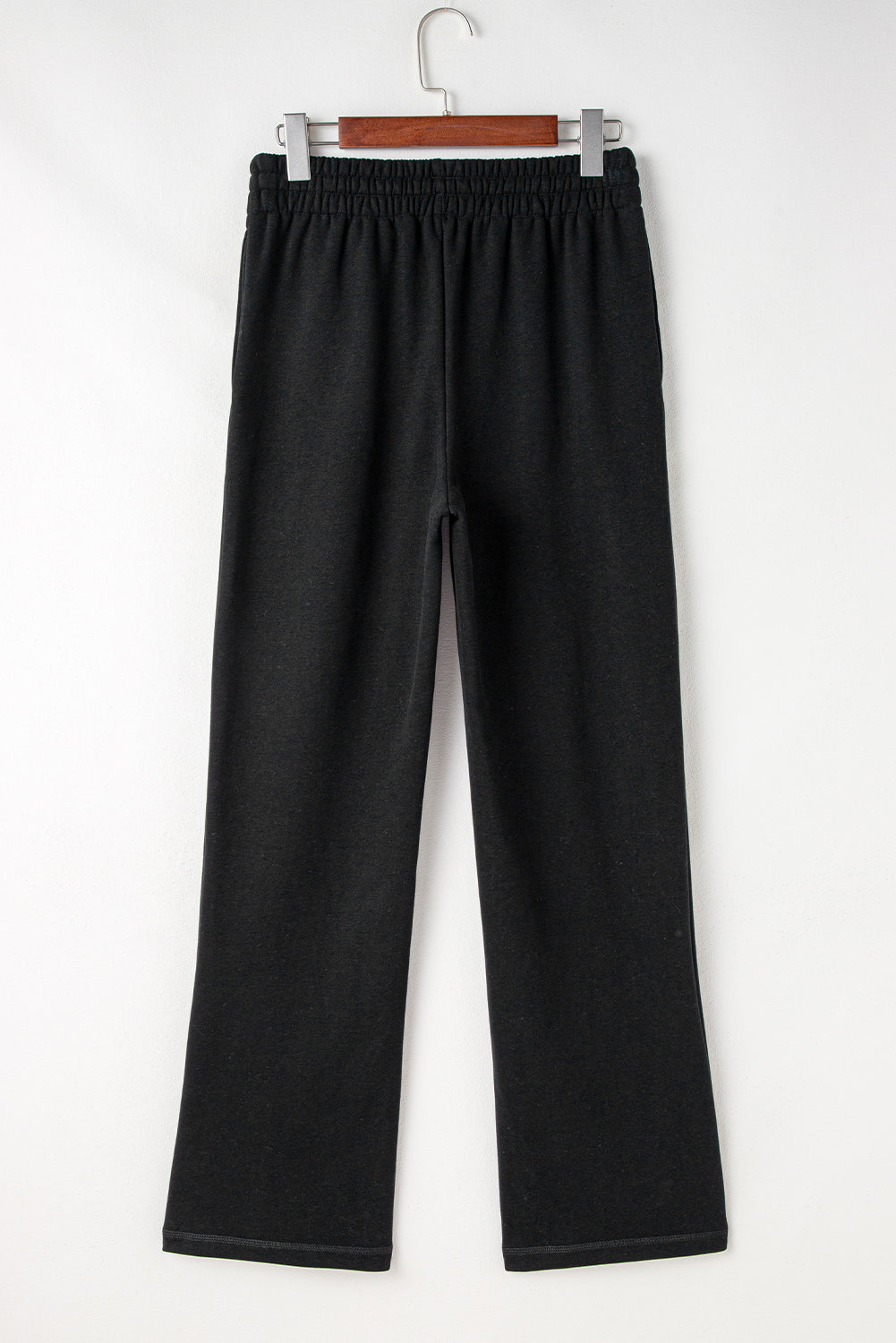 Solid Colour Fleece Lined Drawstring Waist Casual Pants | Black